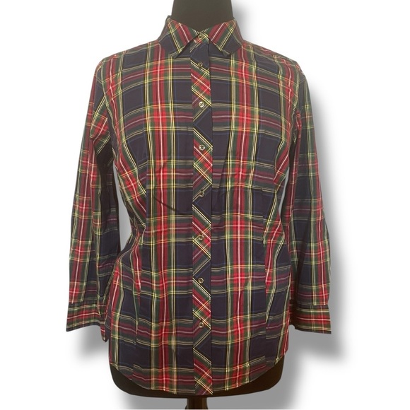 TALBOTS Plaid Tartan Perfect Shirt with Gold Buttons Women’s Plus 14 - Picture 2 of 10